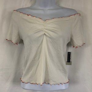 BP Ivory Off Shoulder Top With Copper Ruffle Trim